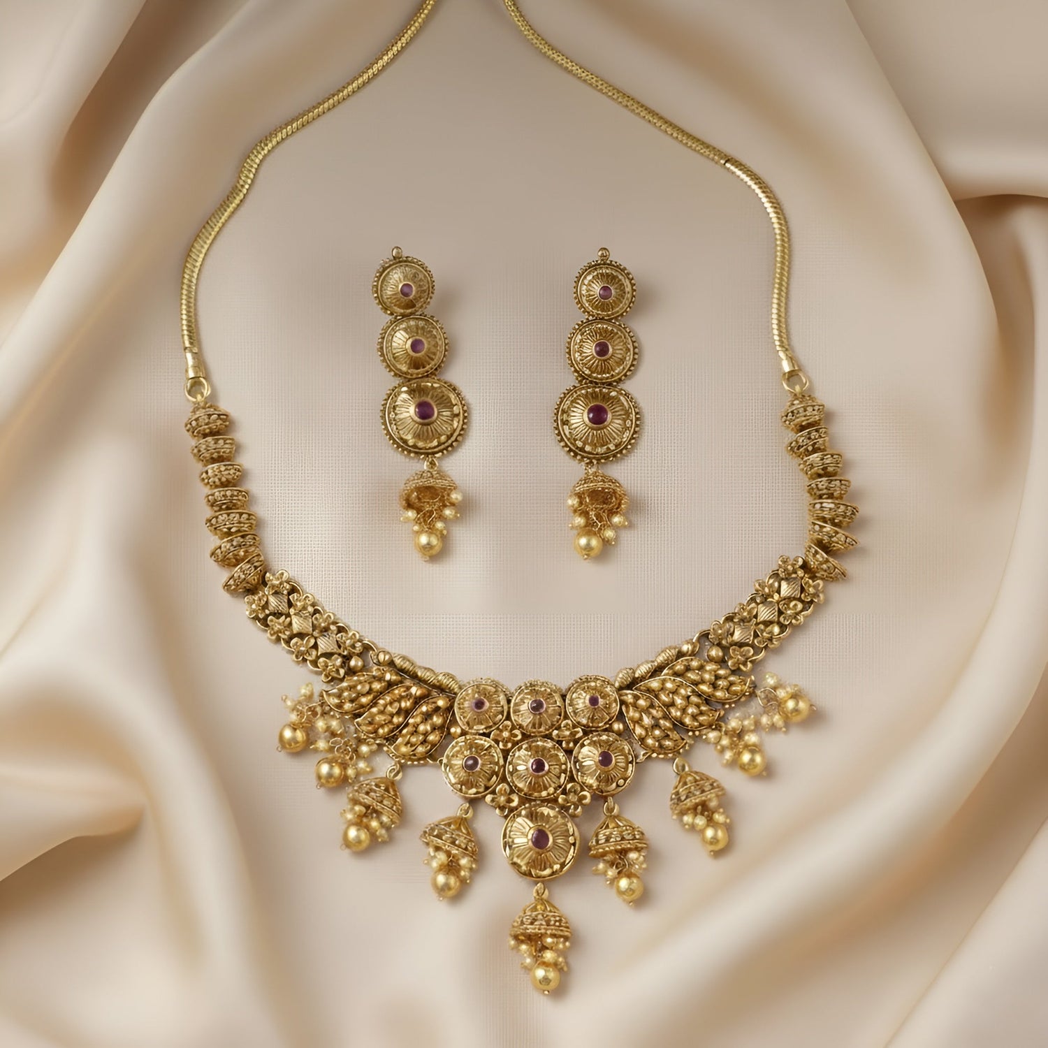 Necklaces Swara Classic Jhumki Silver Necklace Set