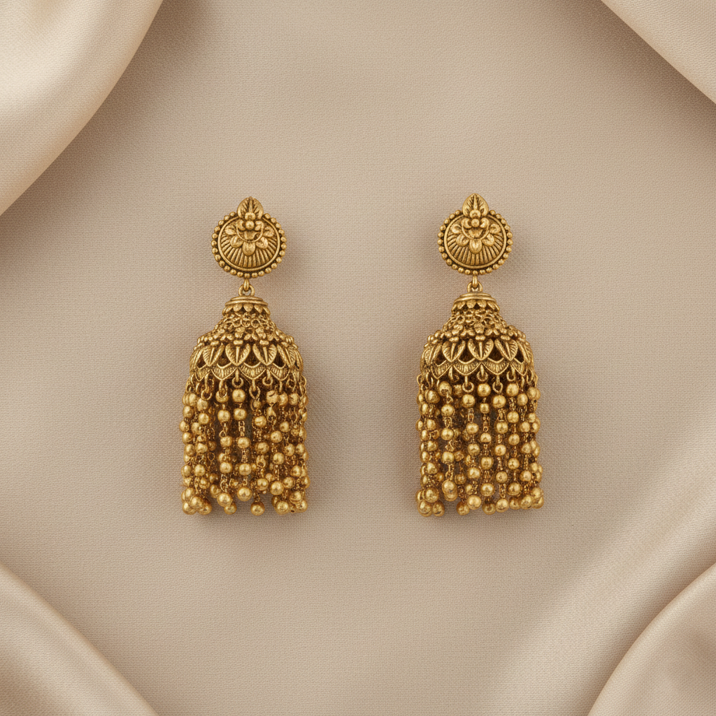 Swara Floral Frill Silver Jhumki Earrings
