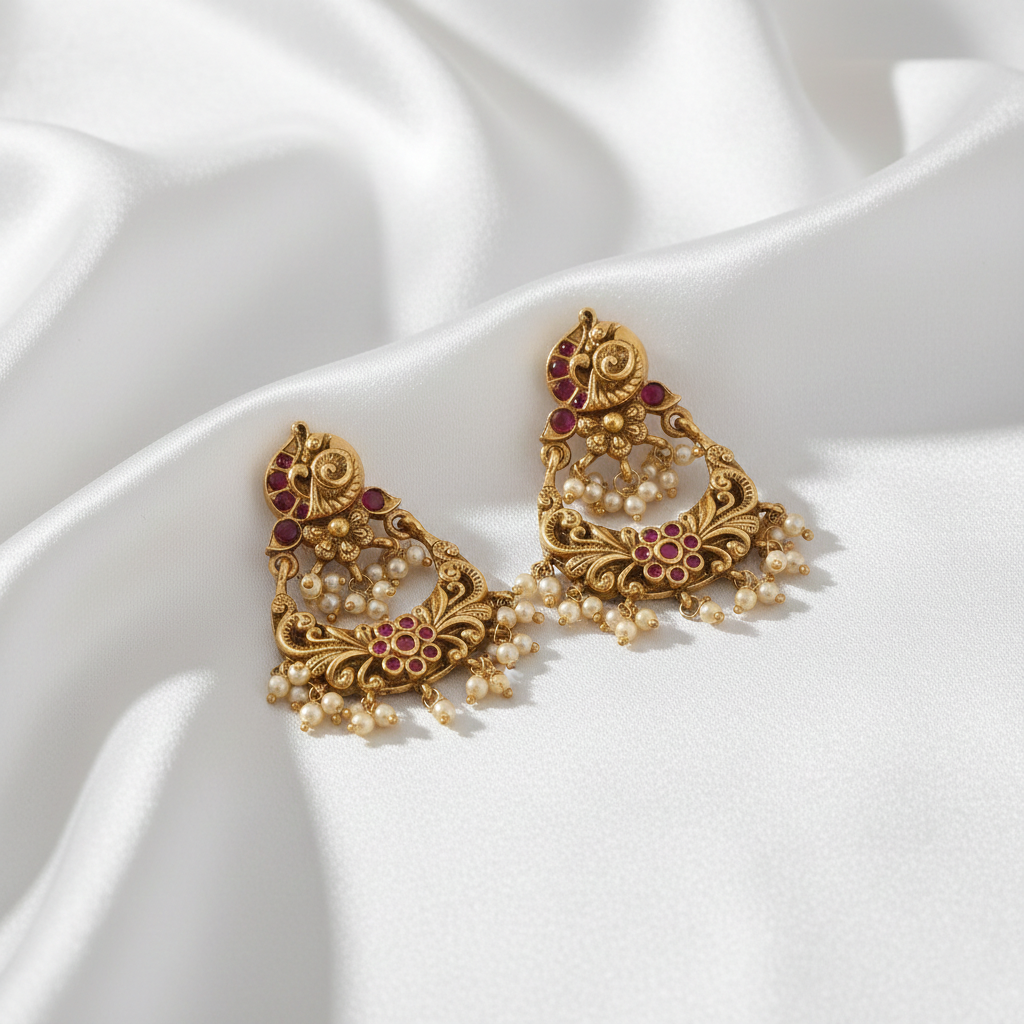 Earrings Triguna Kempu Nakshi Chandbali Earrings