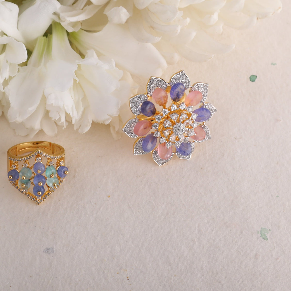 Simple Floral CZ Silver Finger Ring