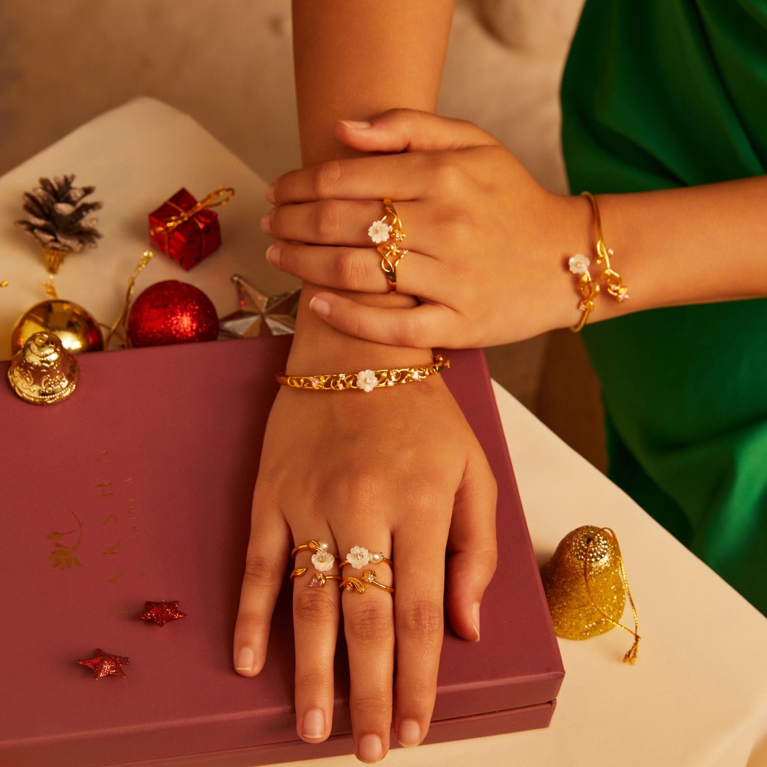 Finger Ring Blossom Veil Elegant  Silver Two Finger Ring