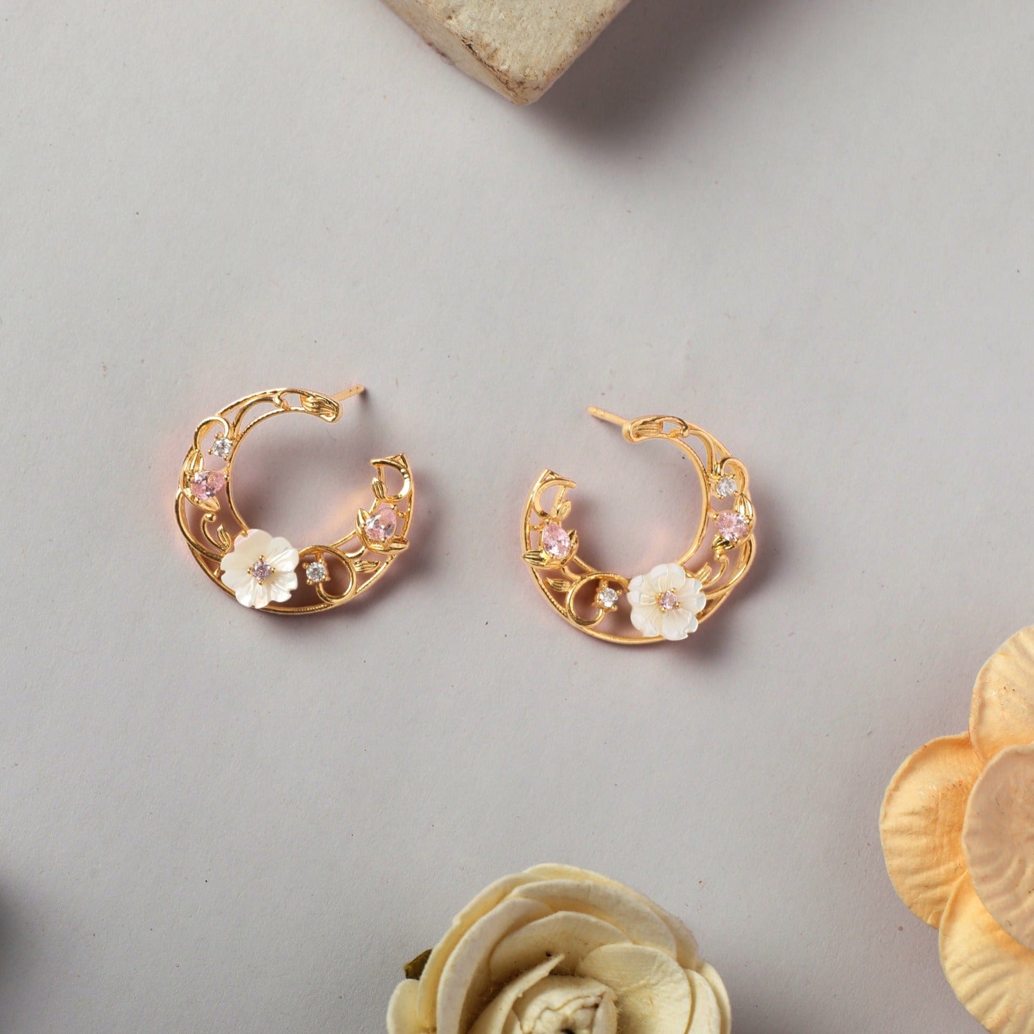 Blossom Veil Silver Front and Back Hoop Earrings