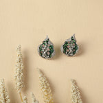 Floral Shine CZ Silver Stud Earrings