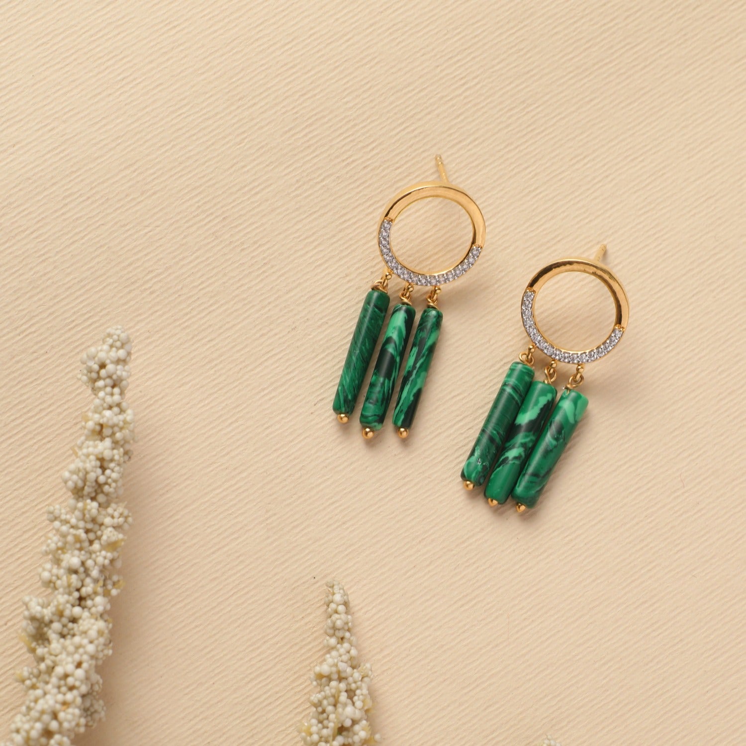 Malachite Round Silver Drop Earrings