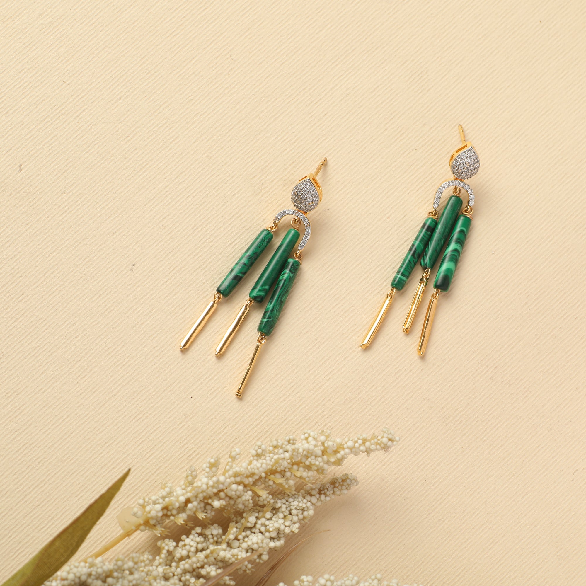 Malachite Striking Silver Drop Earrings