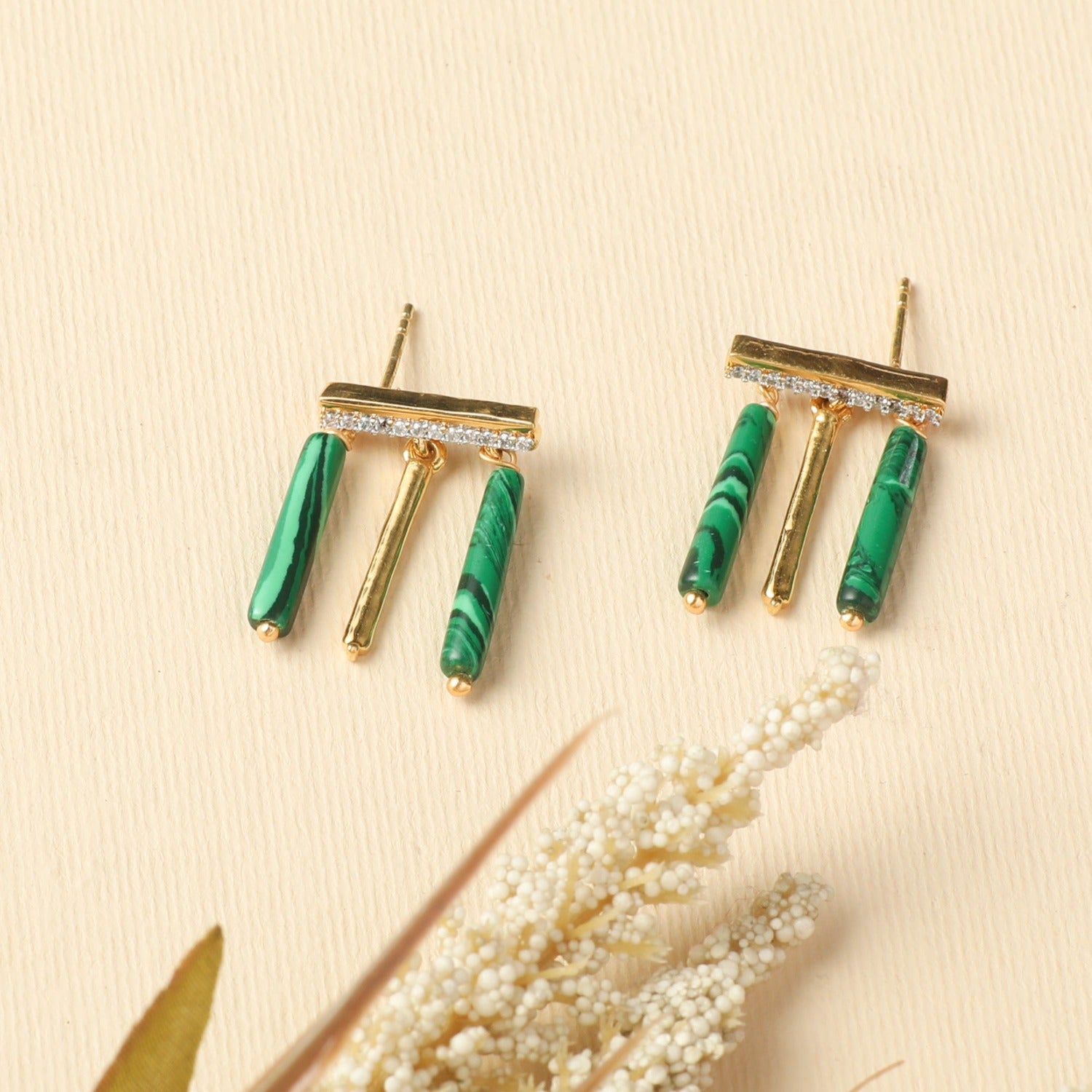 Earrings Malachite Simple Silver Drop Earrings