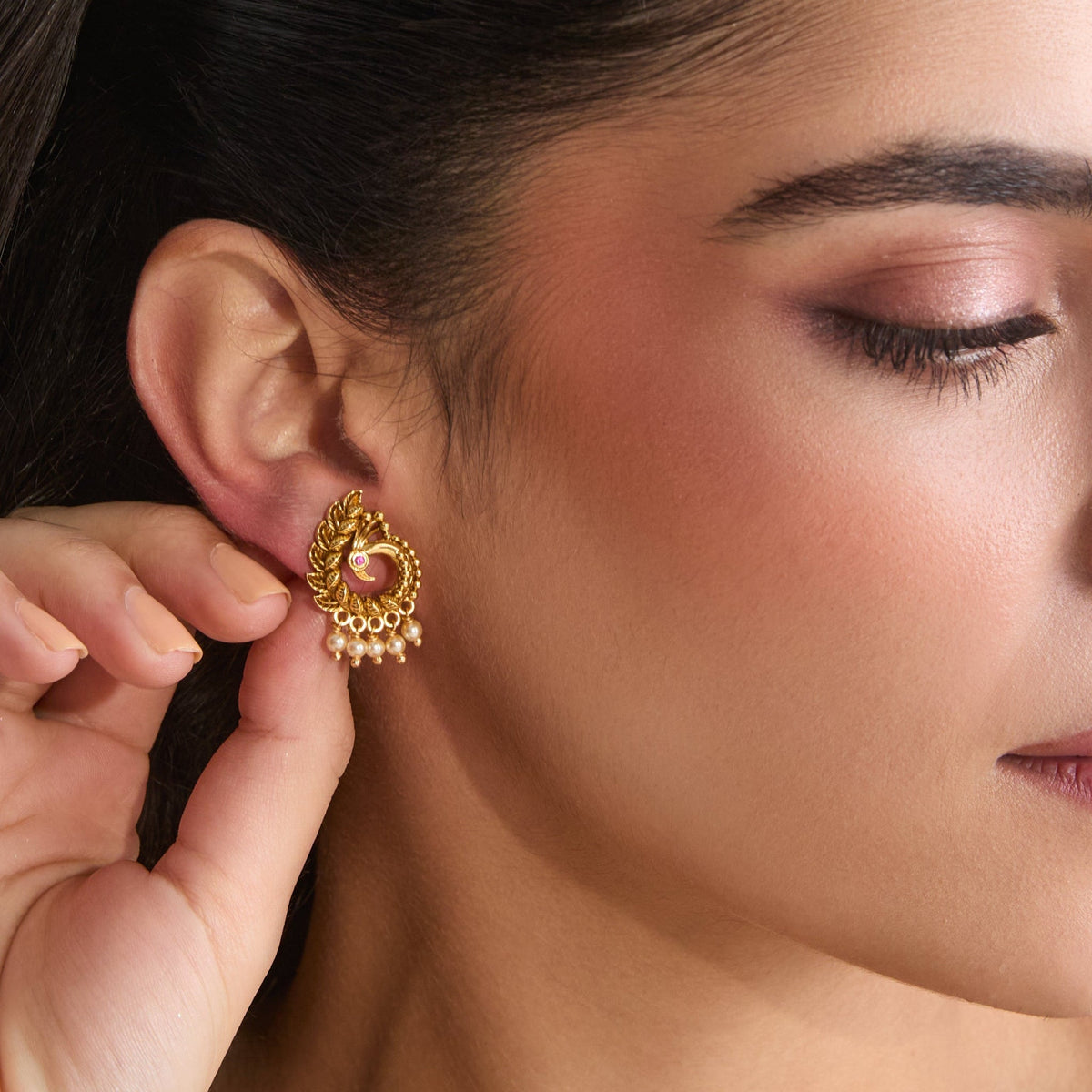 Earrings Mayil Antique Silver Stud Earrings