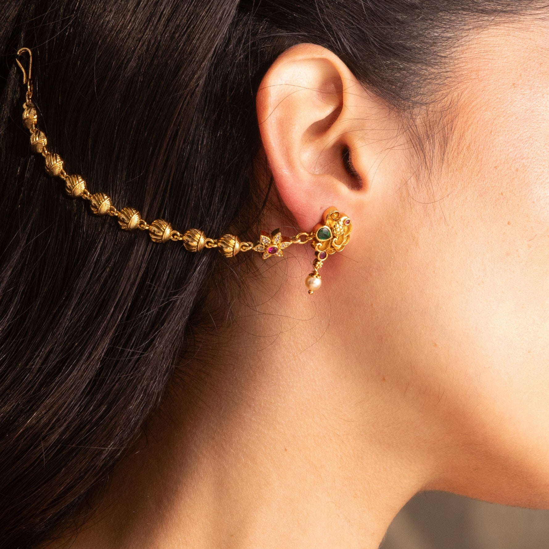 Earrings Malini Antique Silver Ear Chain