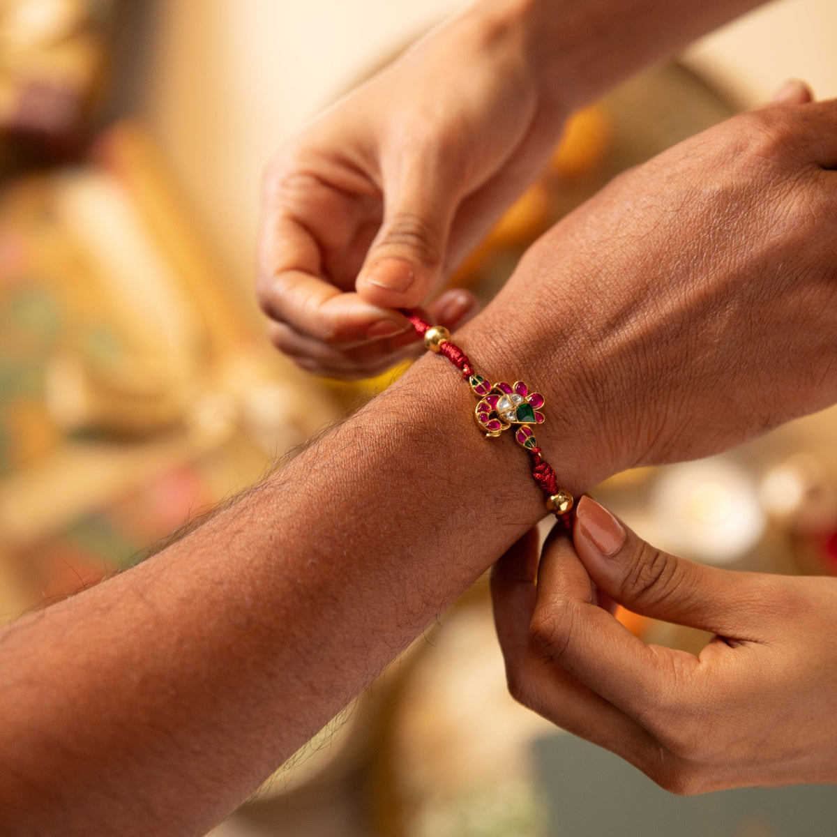 Peacock Kundan Jadau Silver Rakhi 