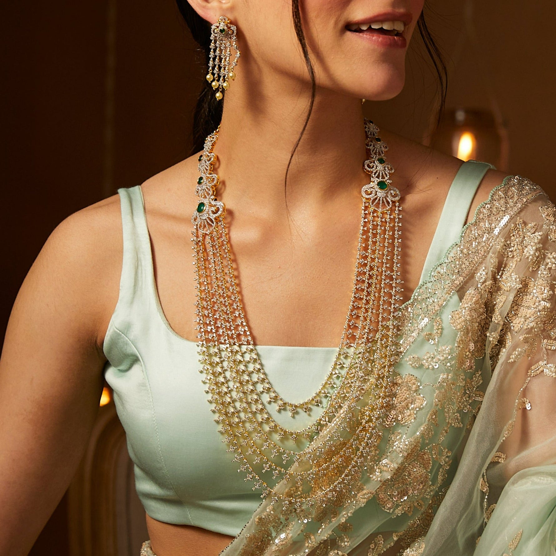Necklaces Tamanvi CZ Silver Layered Necklace Set