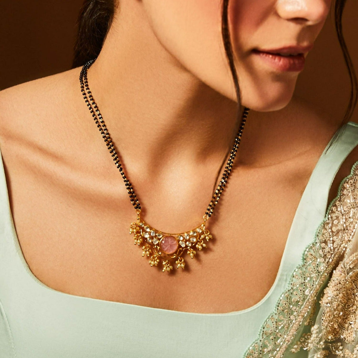Necklaces Brilliance Carved Moissanite Silver Mangalsutra Necklace