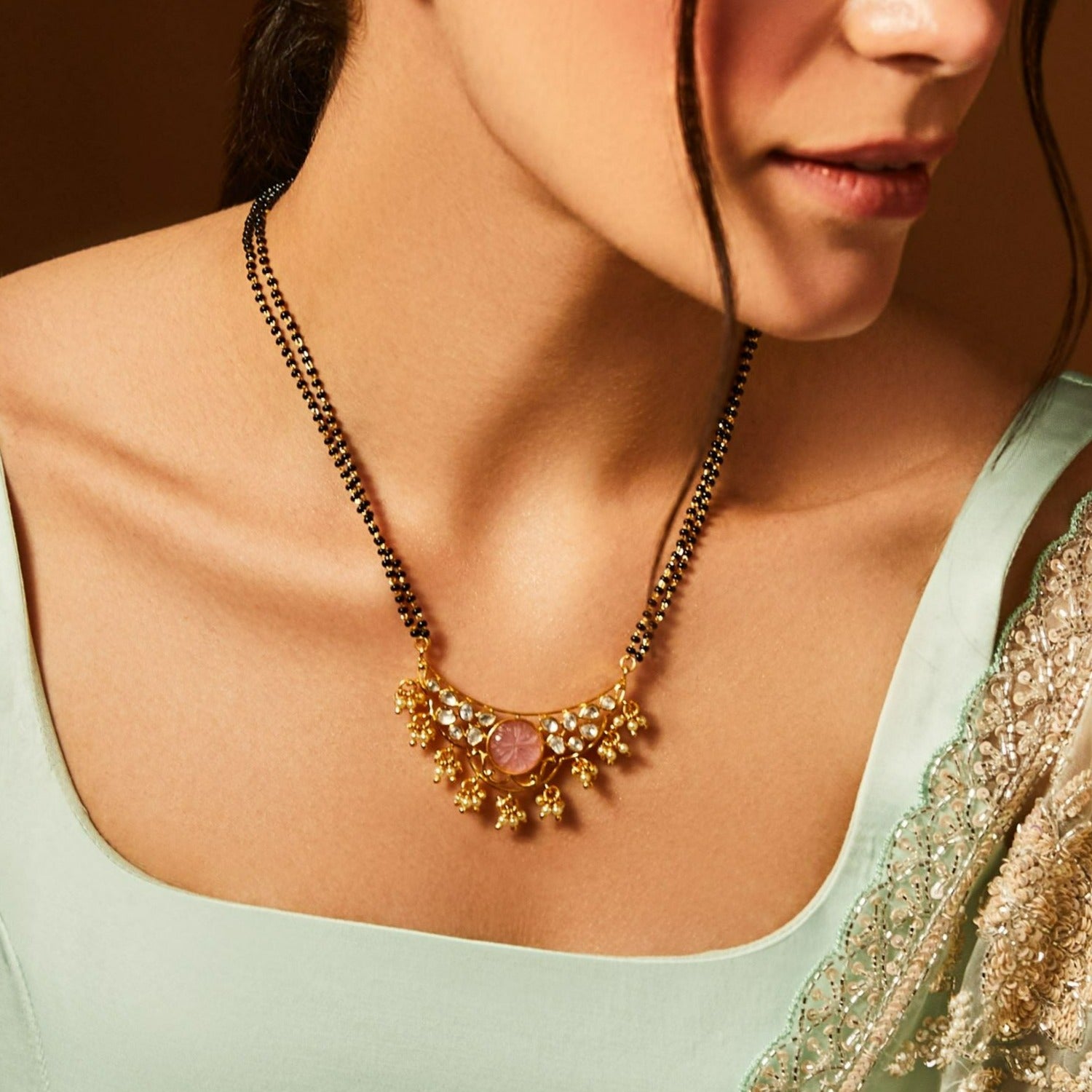 Necklaces Brilliance Carved Moissanite Silver Mangalsutra Necklace