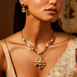 Necklaces Moissanites and Peacock Motif Navaratna Silver Necklace