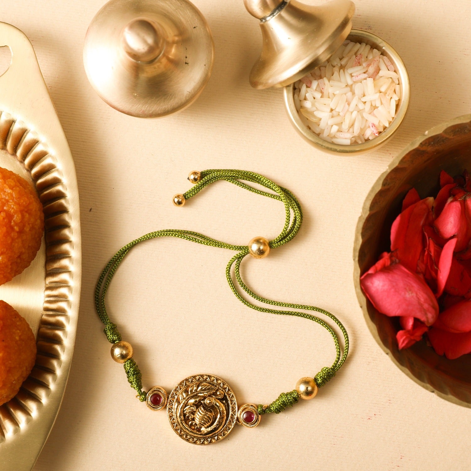 Peacock Antique Silver Rakhi