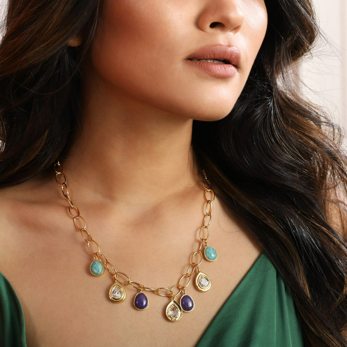 Necklaces Moroccan Blue Statement Silver Necklace