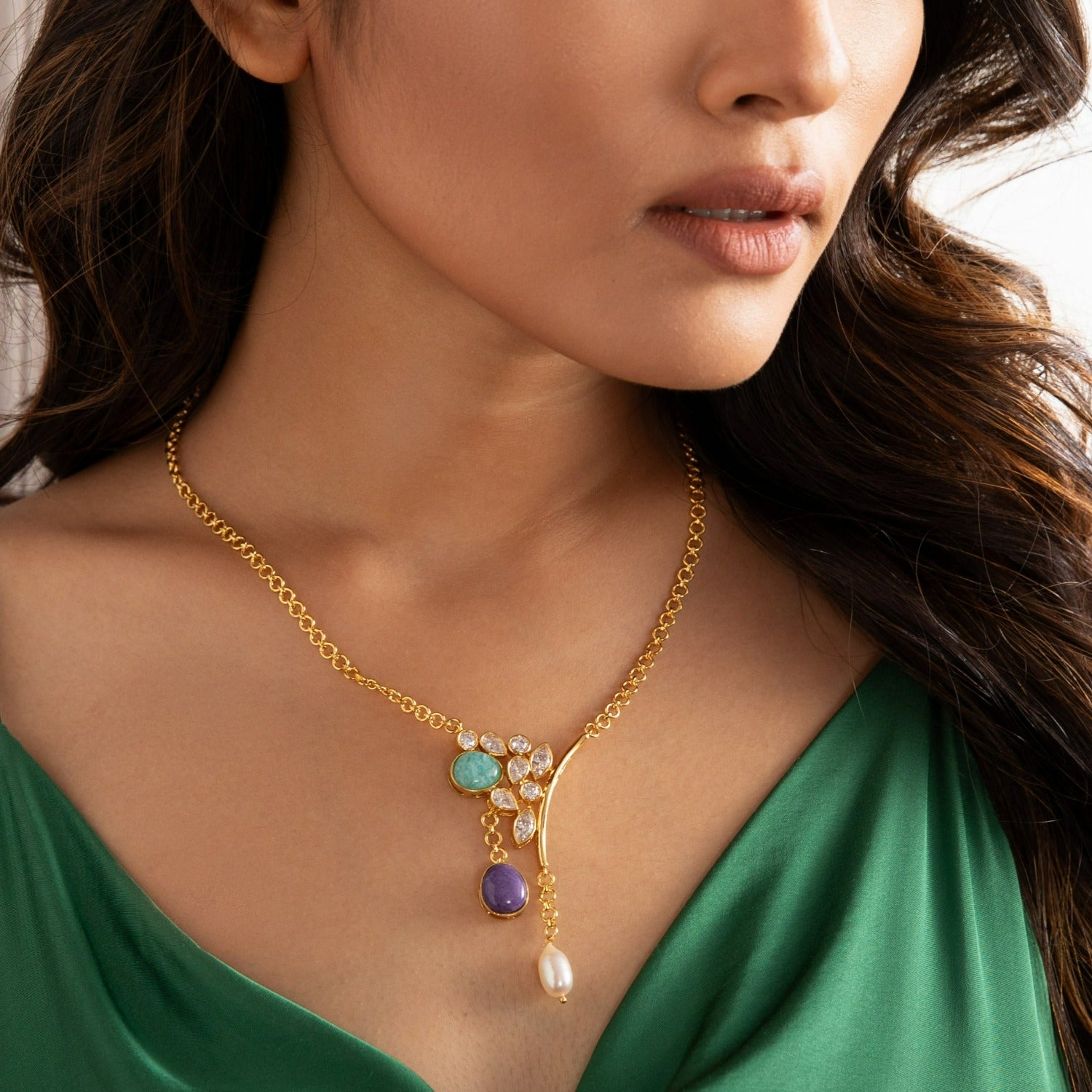 Necklaces Moroccan Blue Asymmetric Silver Necklace