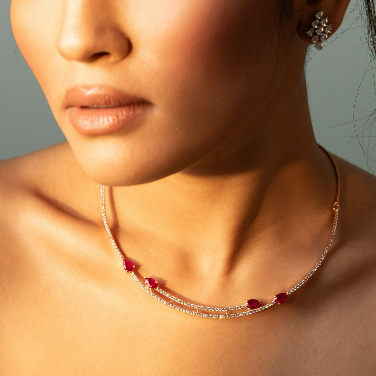 Necklaces Leafy Charm CZ Silver Necklace