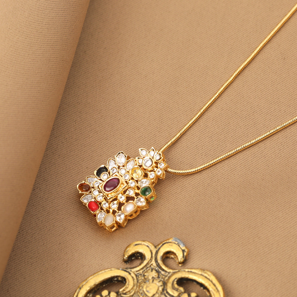 Pendants Radiant Harmony Navaratna Silver Pendant Necklace