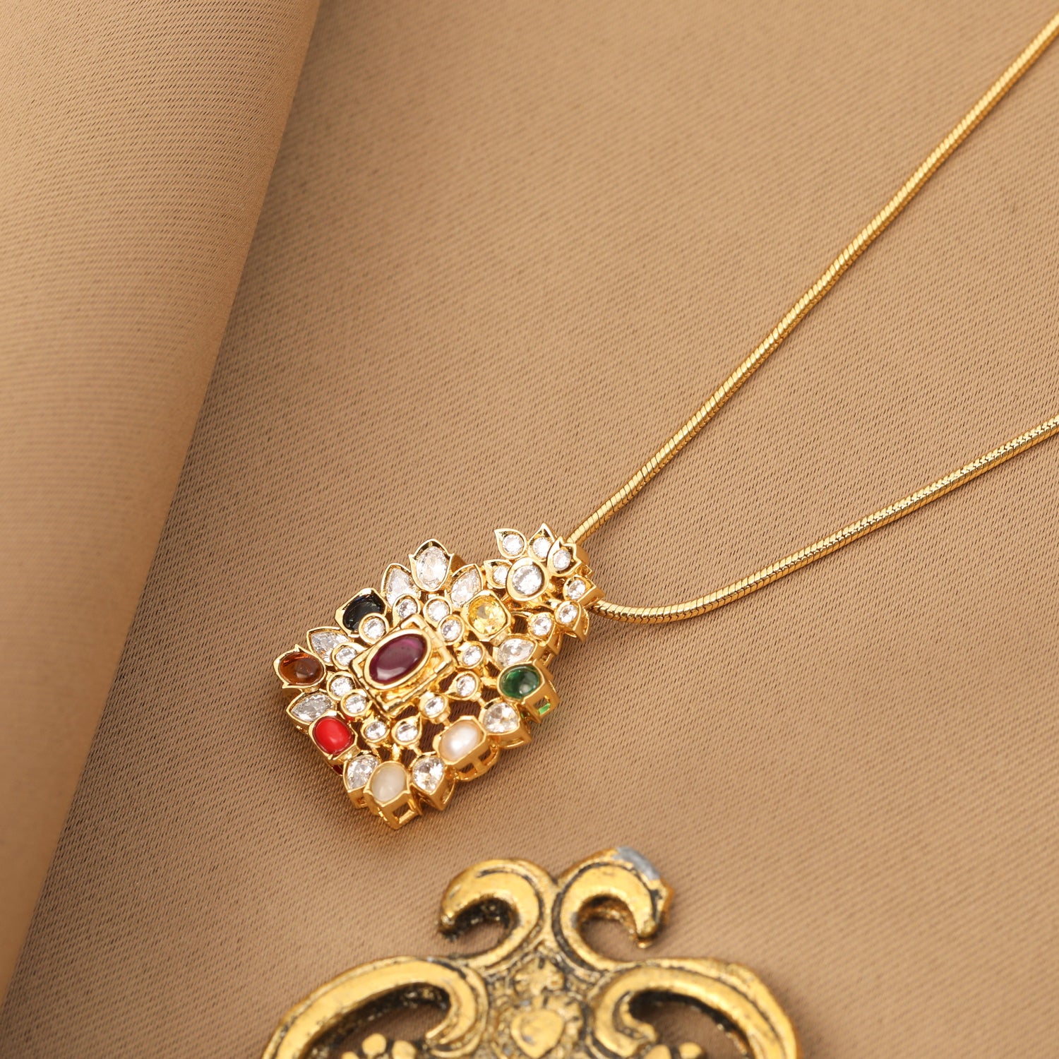 Pendants Radiant Harmony Navaratna Silver Pendant Necklace
