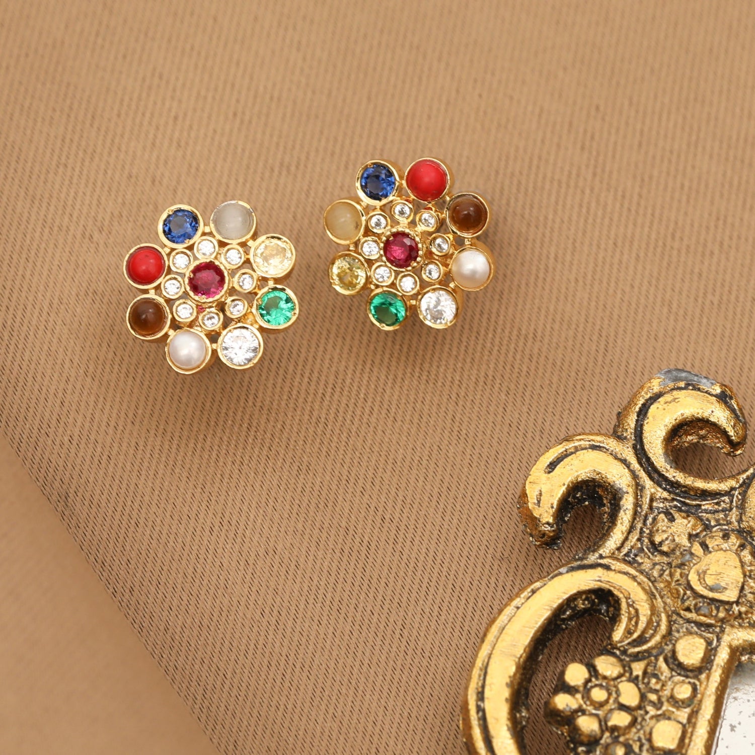 Earrings Varnika Navaratna Silver Stud Earrings