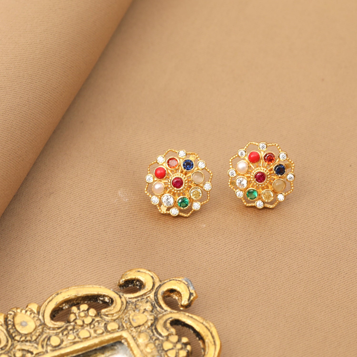 Pratima Navaratna Silver Stud Earrings