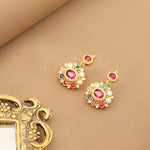 Earrings Rupa Navaratna Maroon Silver Drop Earrings