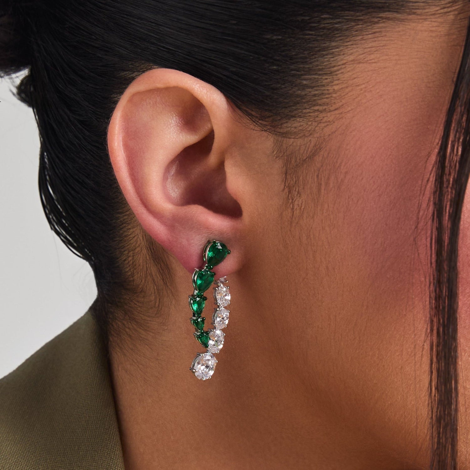 Earrings Emeraude Glistening Silver Jacket Earrings