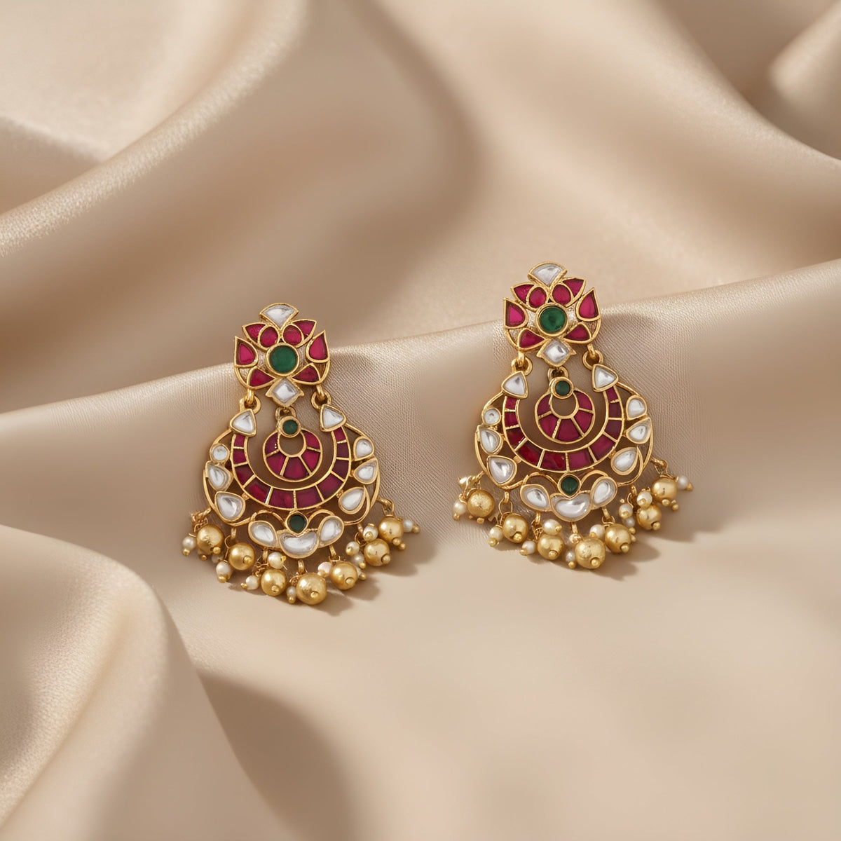 Earrings Vasu Kempu Jadau Silver Chandbali Earrings