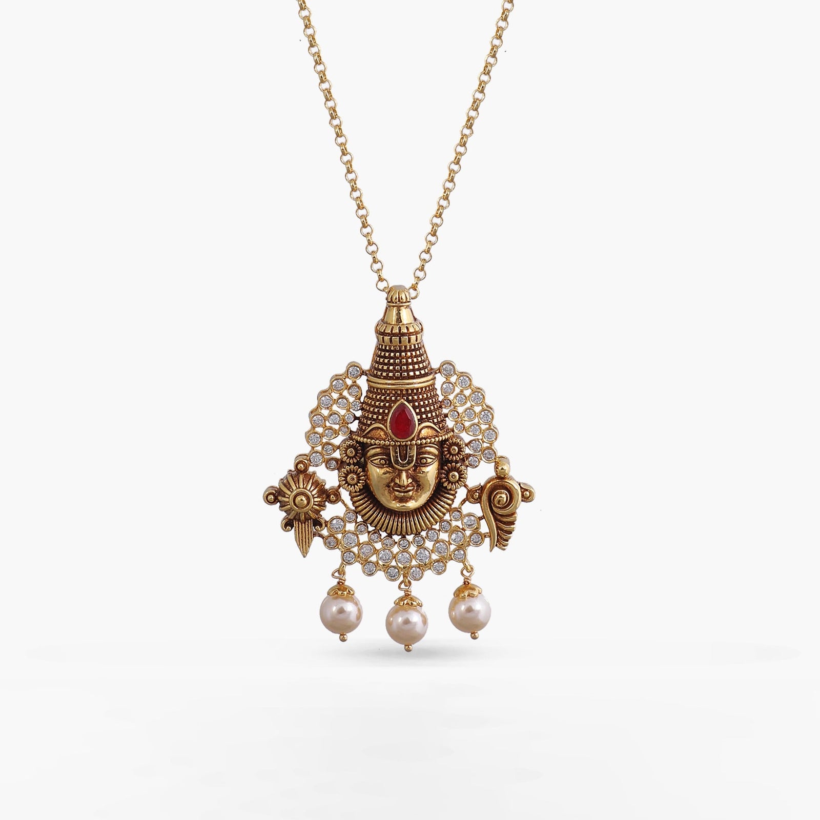 Srinivasa Pearl Antique Silver Pendant Necklace