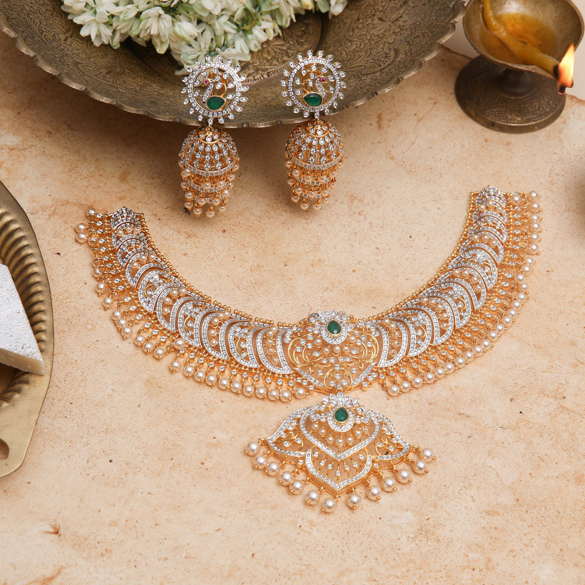 Aarvi CZ Silver Necklace Set