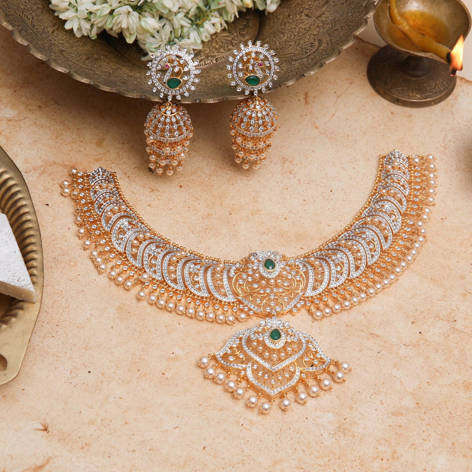 Aarvi CZ Silver Necklace Set
