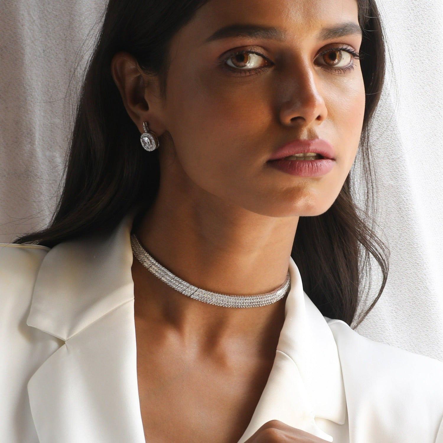 Necklaces Modern CZ Silver Choker