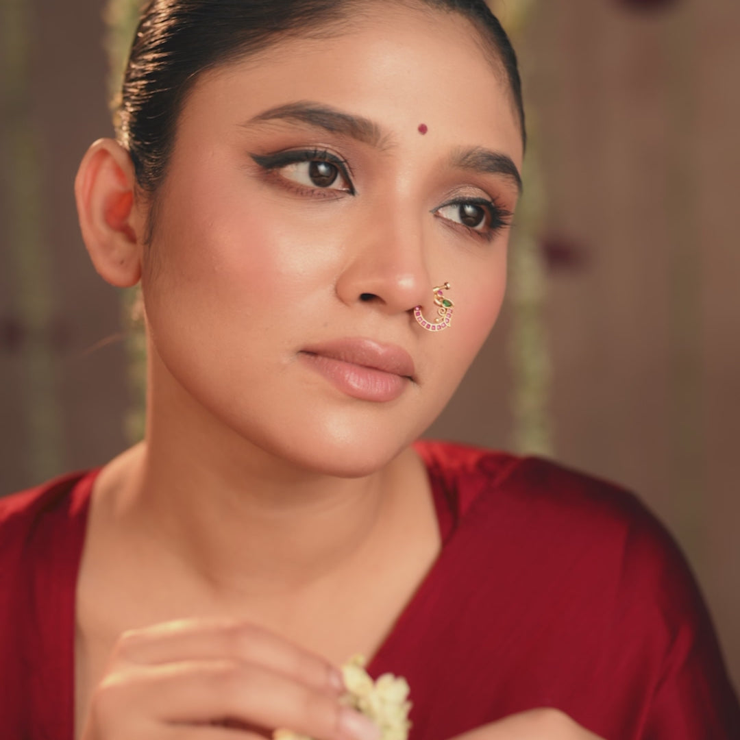 Manvitha Kempu Jadau Silver Nose Ring