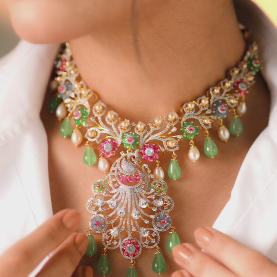 Mayuri CZ Silver Necklace Set