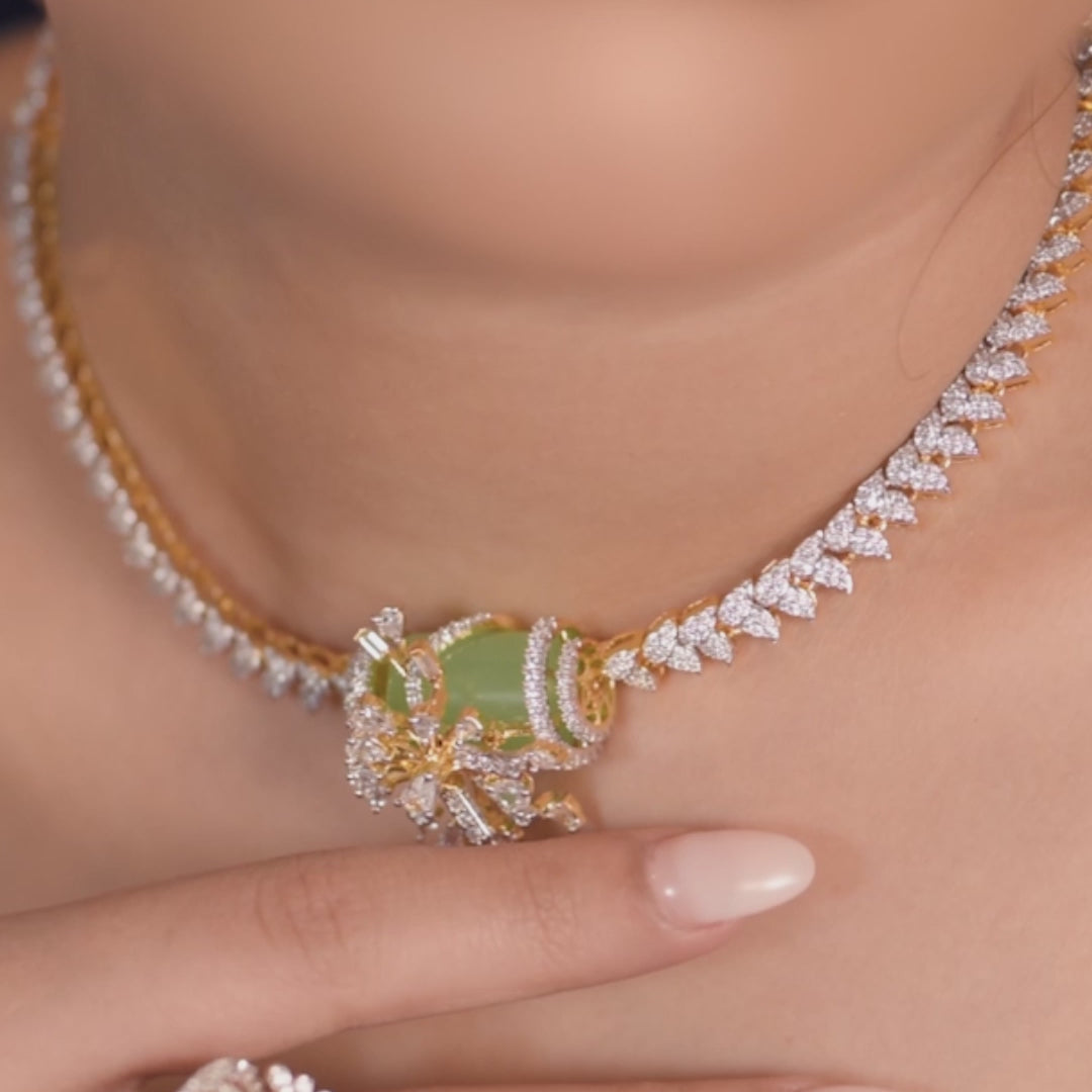 Begonia CZ Silver Necklace Set