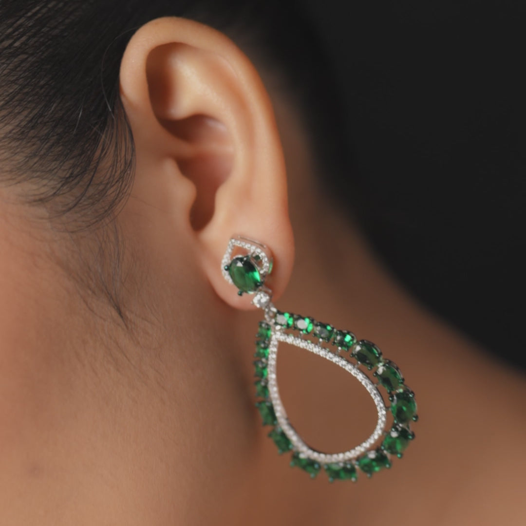Emeraude Luxe Silver Dangle Earrings