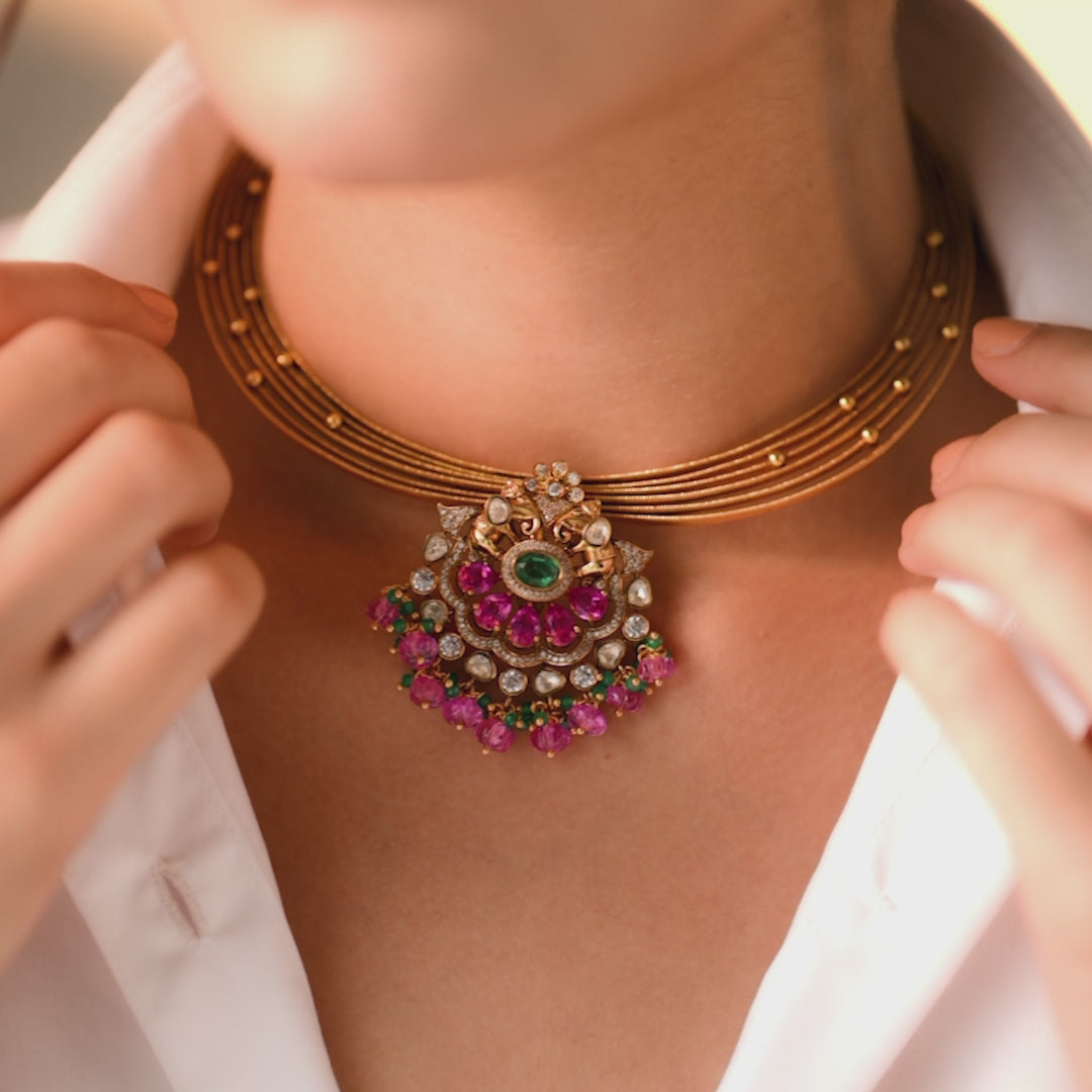 Anaya Kempu Antique Silver Necklace Set