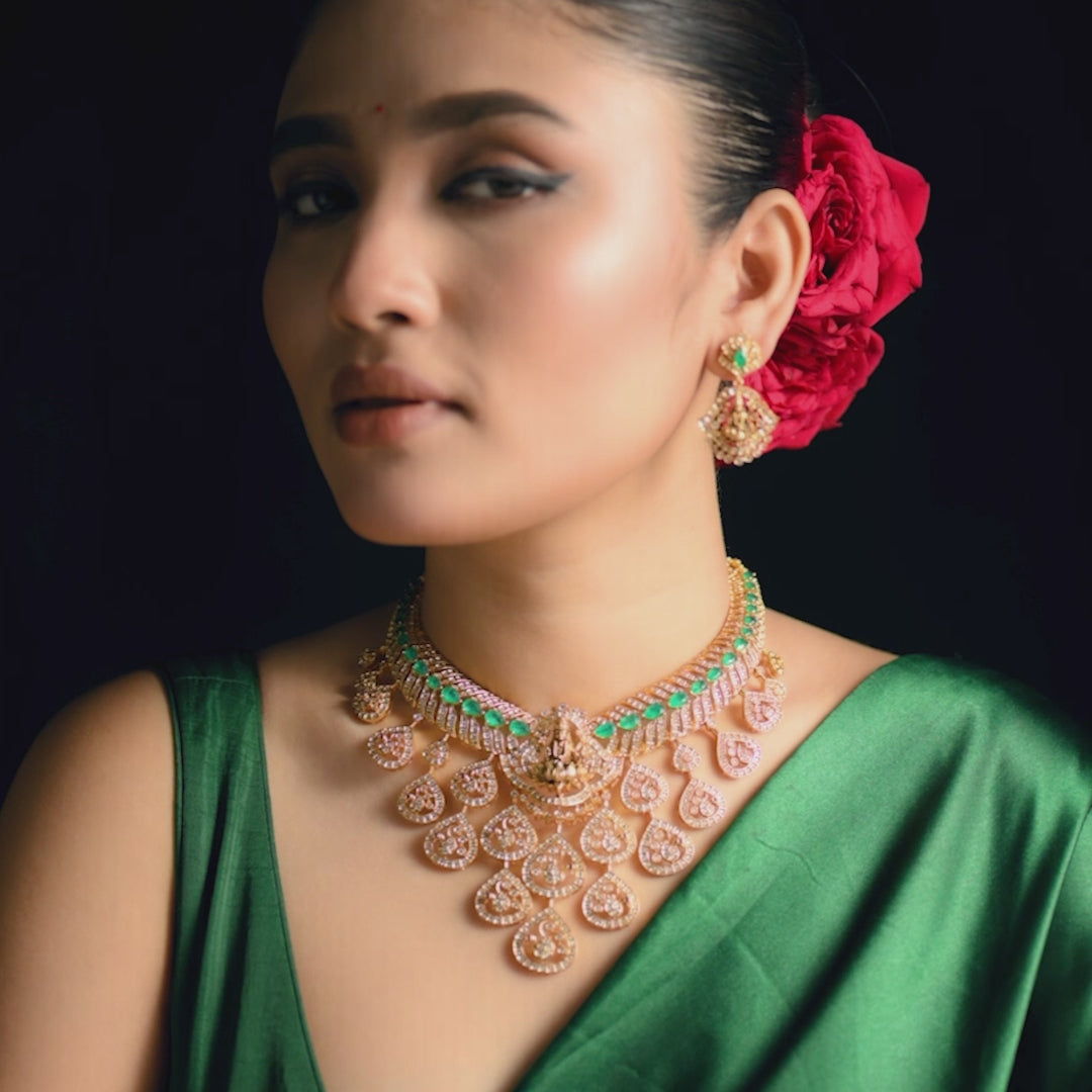 Lakshmi Cascade CZ Silver Necklace Set