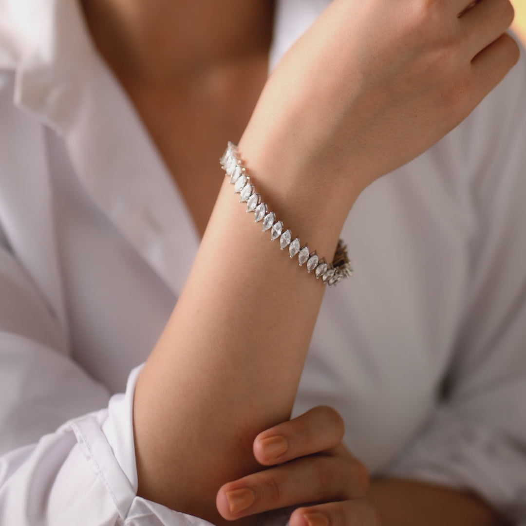 Marquis Radiance CZ Silver Tennis Bracelet