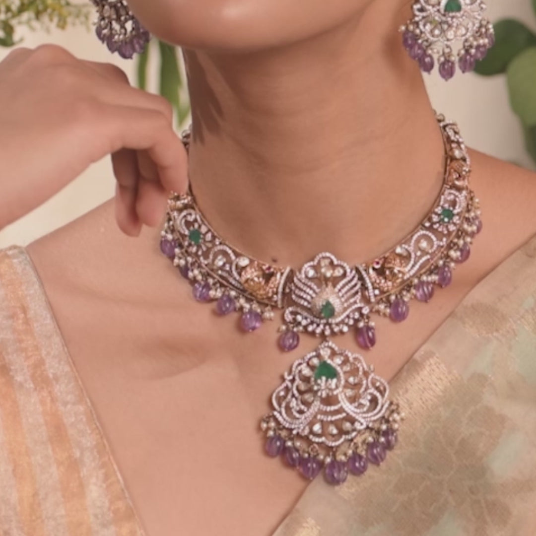 Yasmin Moissanite Silver Hasli Necklace Set