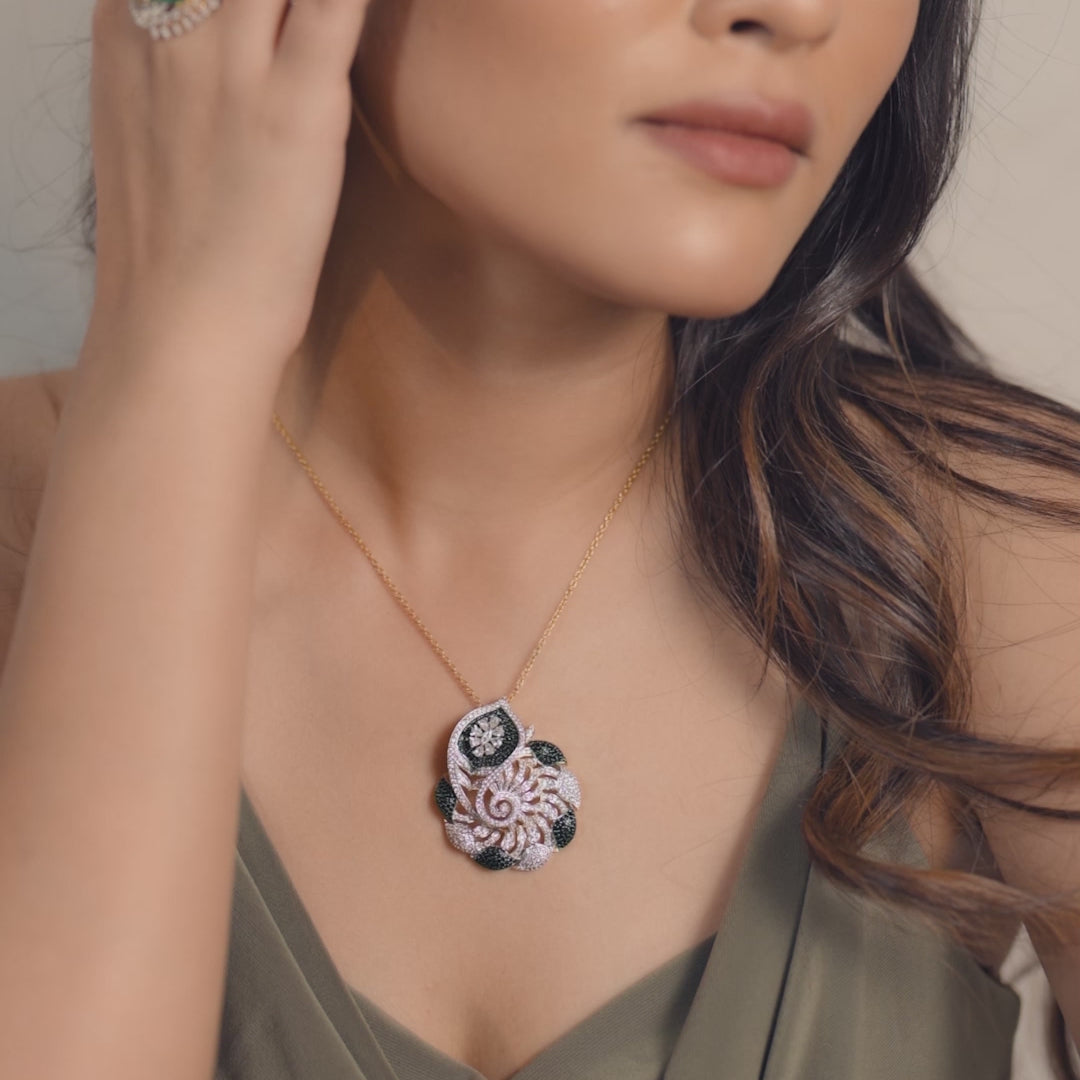 Peacock Majesty CZ Silver Pendant Set