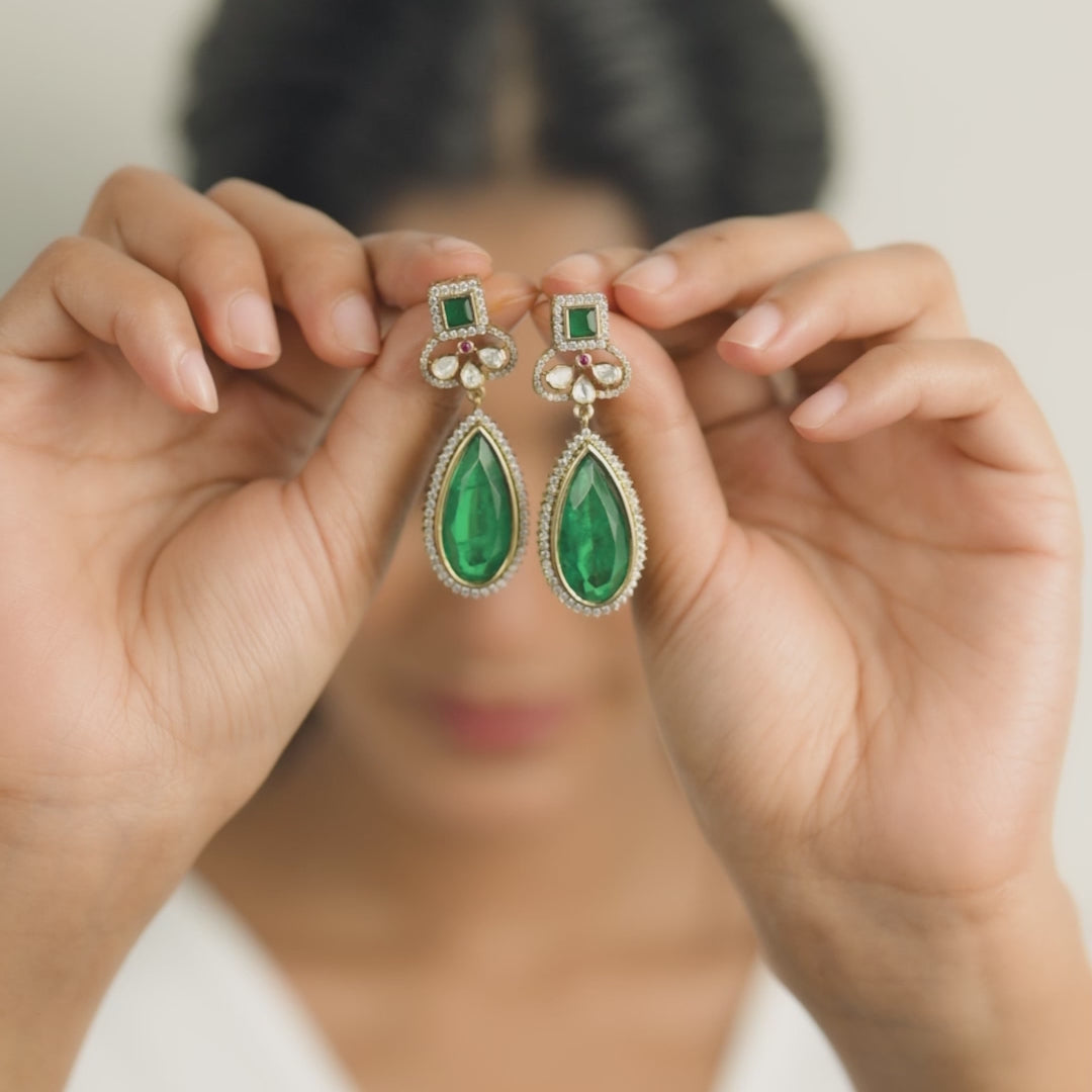 Ahad Moissanite and Gemstone Silver Drop Earrings