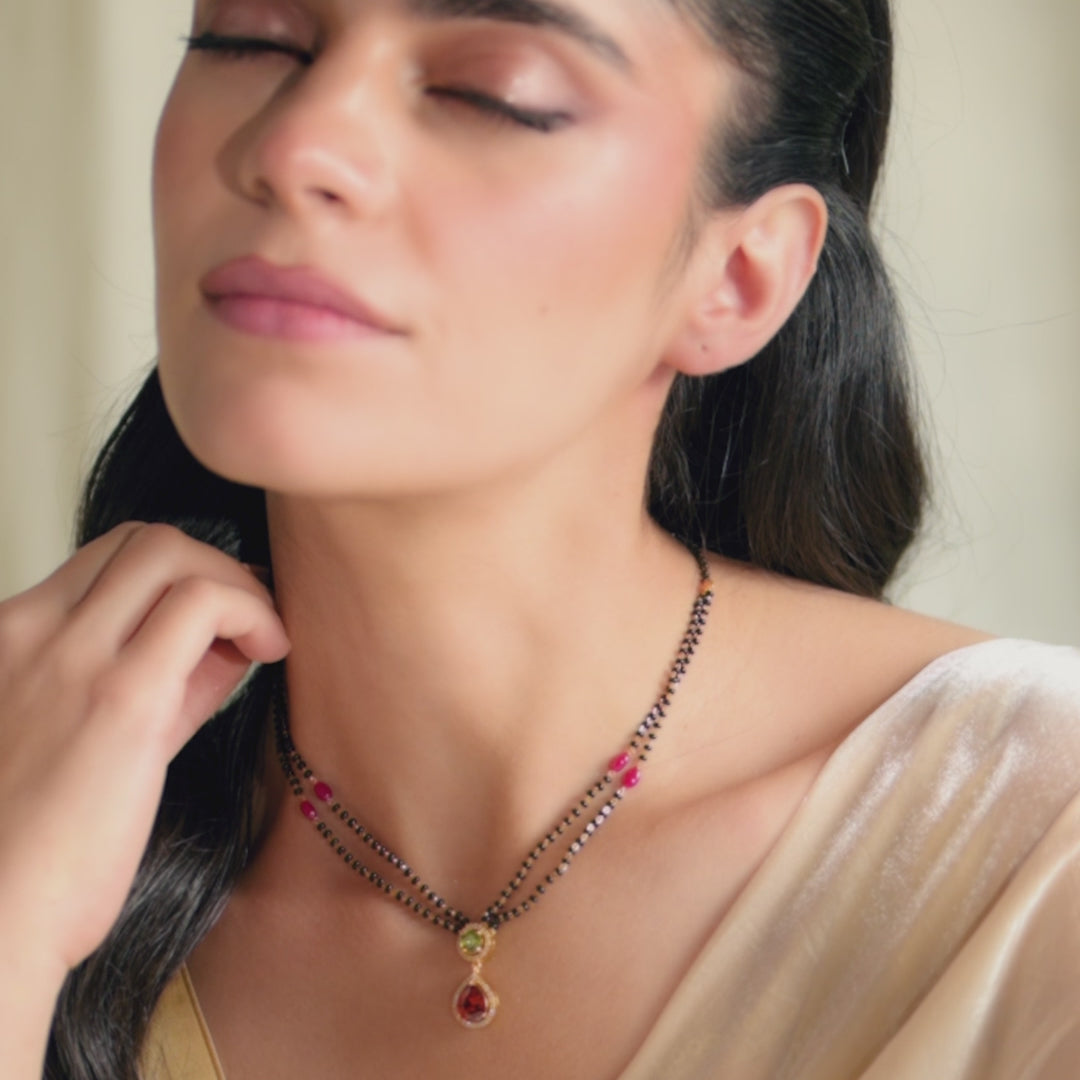 Radiant Crimson CZ Silver Mangalsutra
