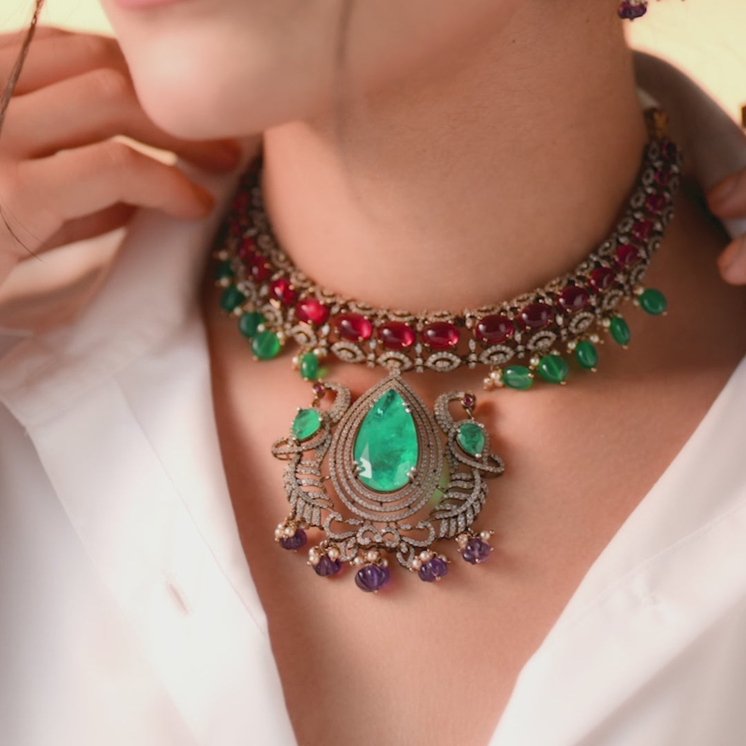 Vamika Moissanite Silver Necklace Set