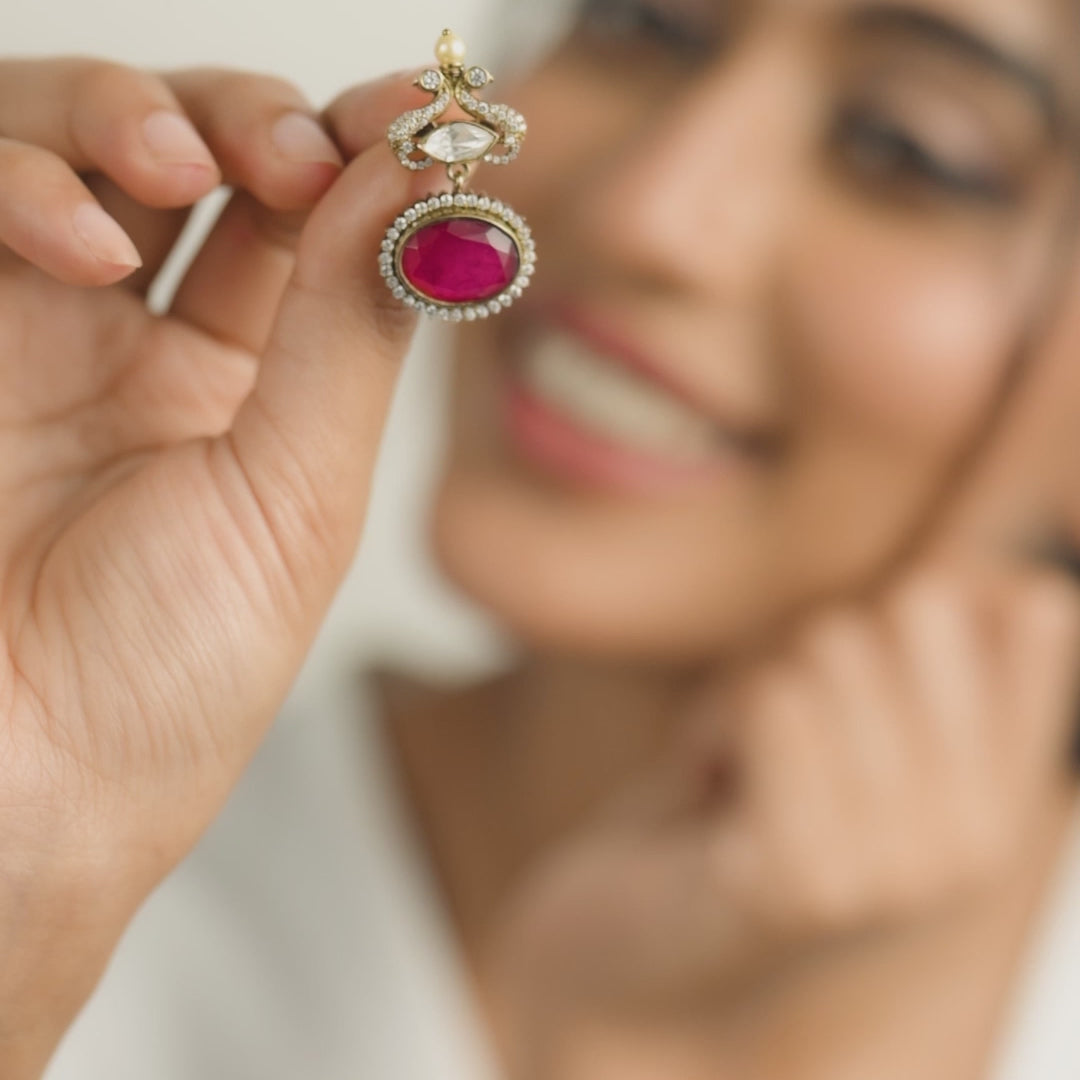 Aqsa Moissanite and Gemstone Silver Drop Earrings