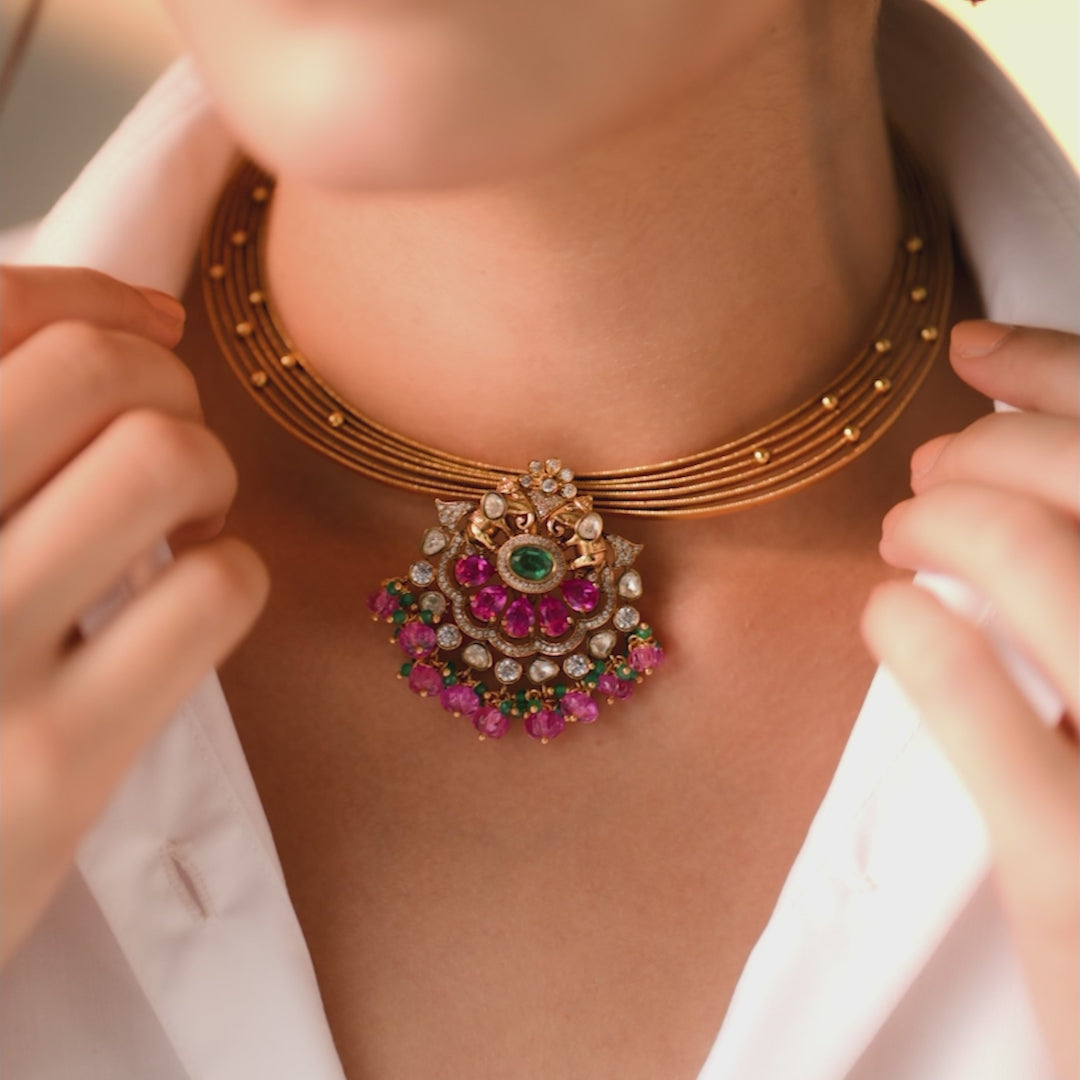 Hansini Kempu Antique Silver Necklace Set