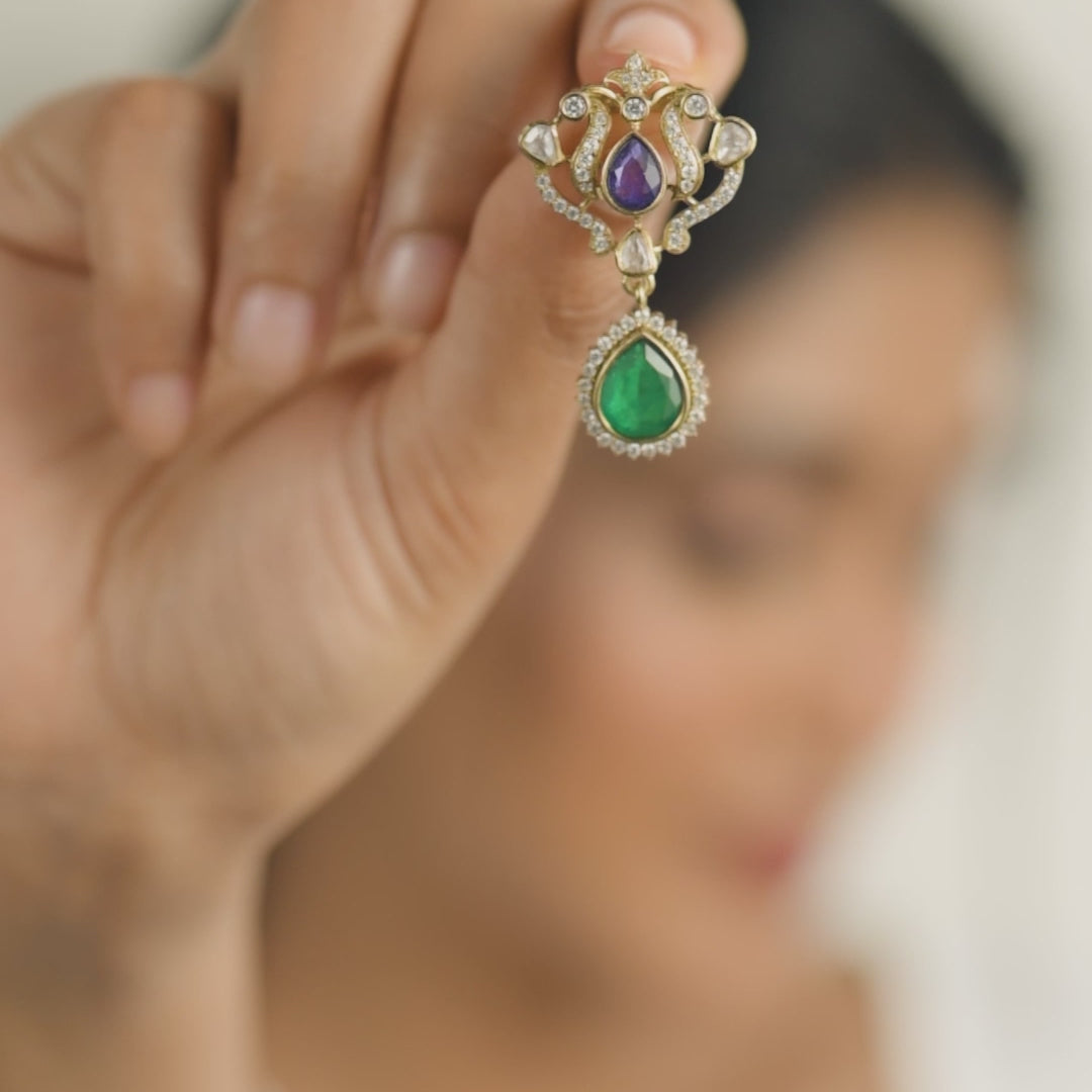 Mahnoor Moissanite and Gemstone Silver Drop Earrings