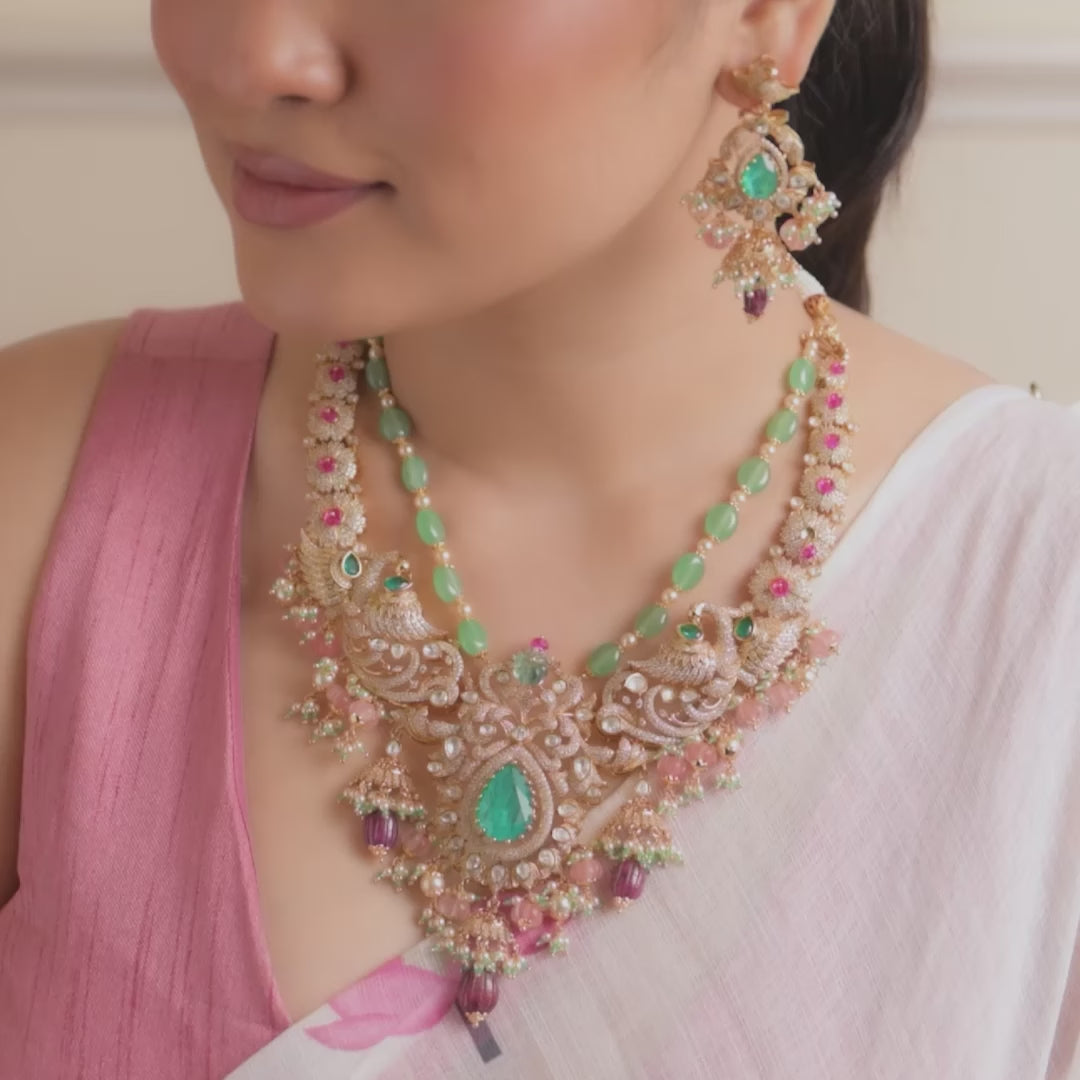 Amravati Moissanite Silver Necklace Set
