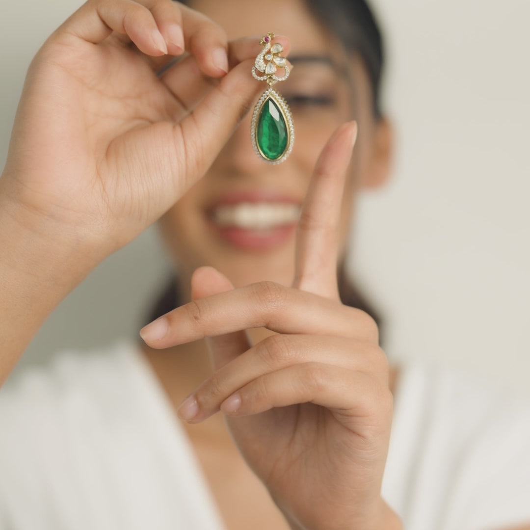 Ruhaan Moissanite and Gemstone Silver Drop Earrings