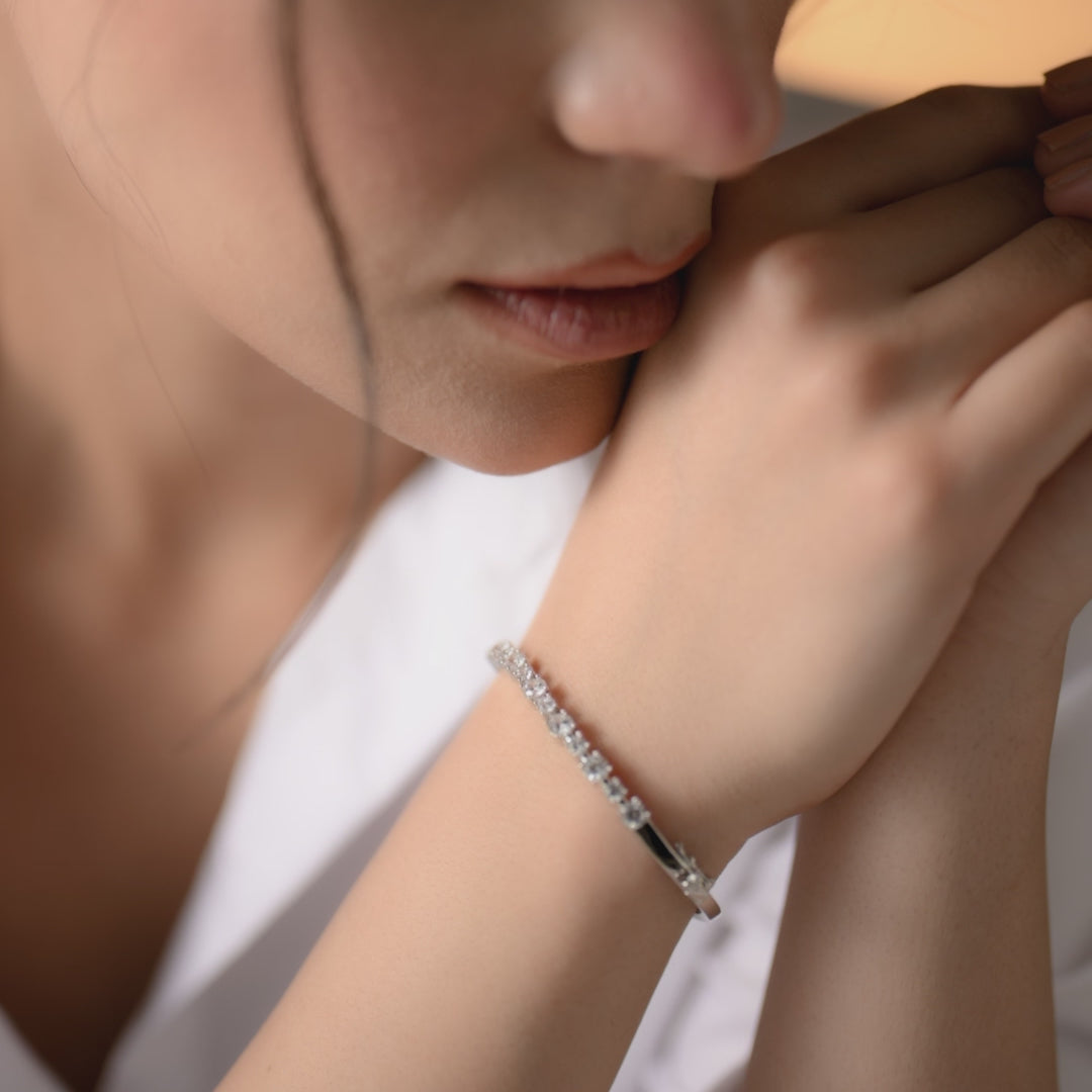 Waveform CZ Silver Cuff Bracelet